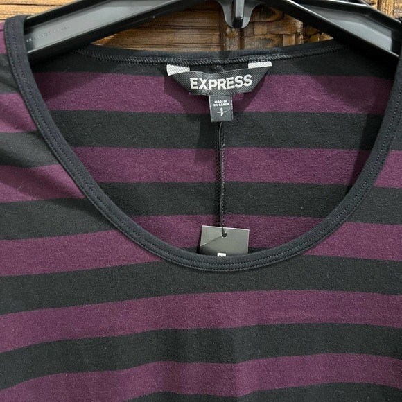 NWT EXPRESS Purple/Black Striped Bodycon Goth Dress Asymmetrical Hem Small - Picture 6 of 7